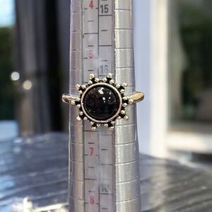 Black bead silver ring